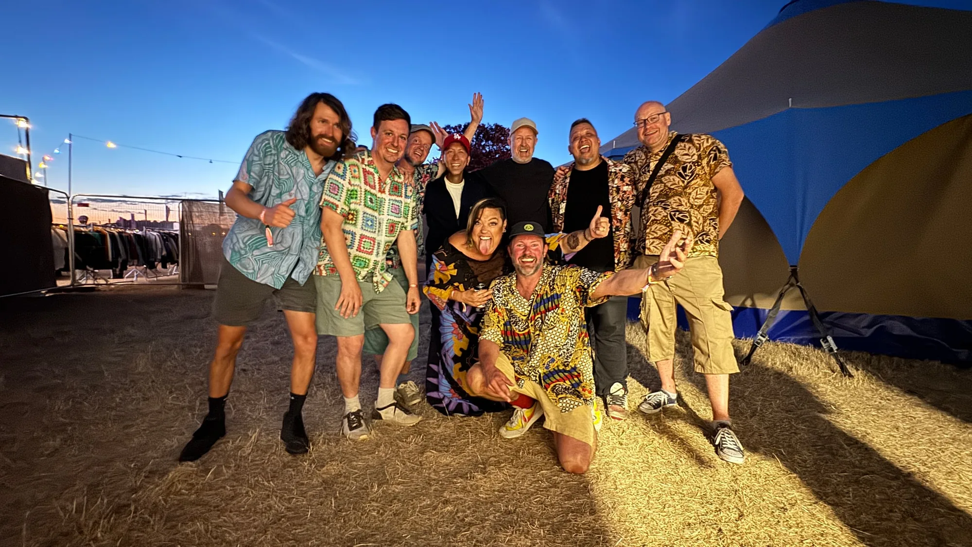 The CJP Band and crew at a festival